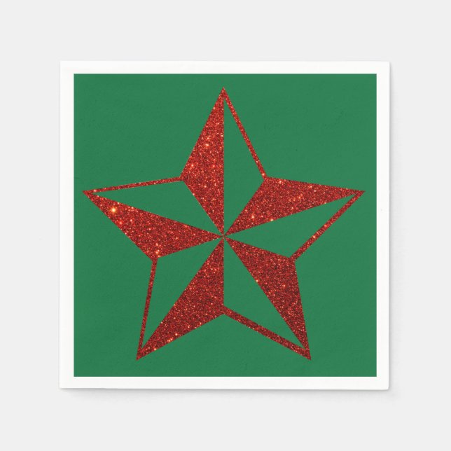 Red Glitter Christmas Star Napkins (Front)