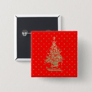 Red glitter christmas tree button