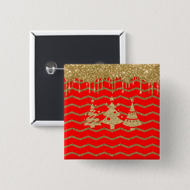Red glitter christmas tree button (Front & Back)
