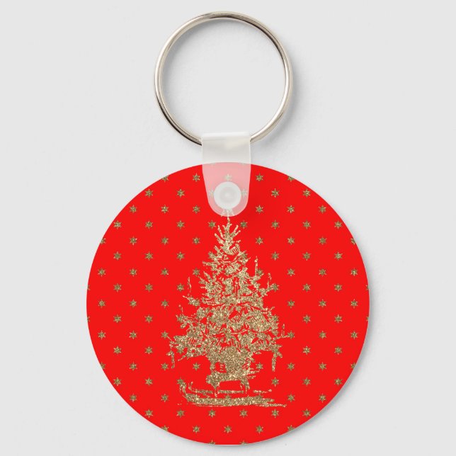 Red glitter christmas tree  keychain (Front)