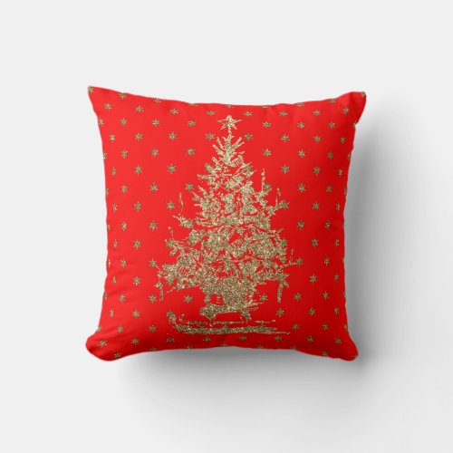 Red glitter christmas tree throw pillow