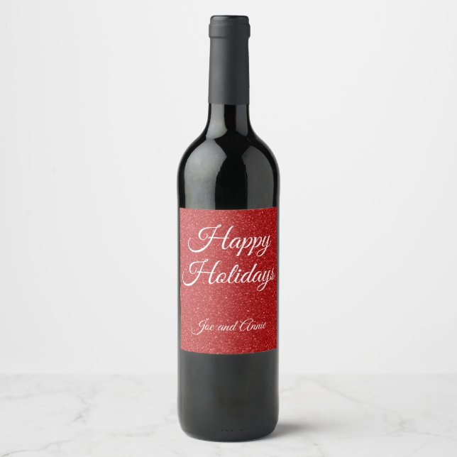 Red Glitter Christmas Wine Label (Front)