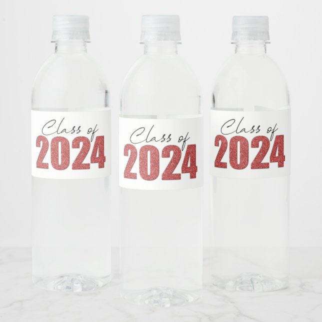 Red Glitter Class of 2024 Water Bottle Label (Bottles)