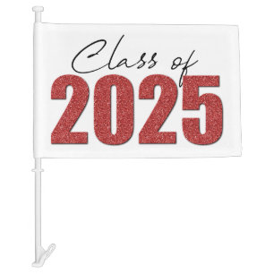 Red Glitter Class of 2025 Car Flag