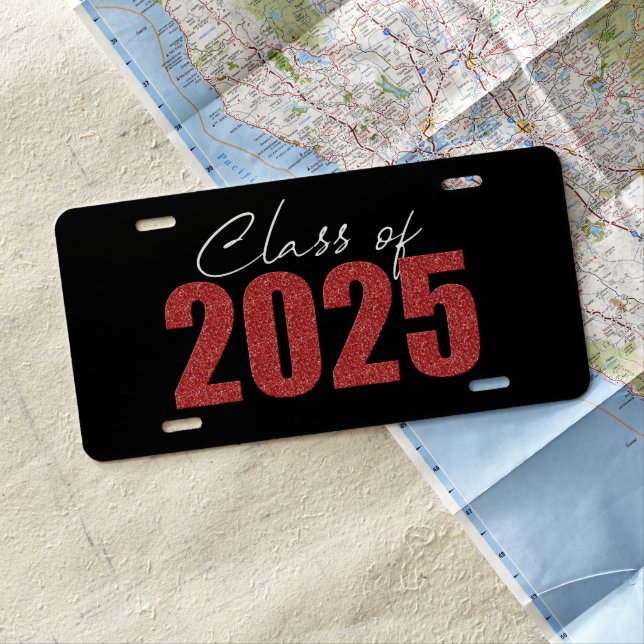 Red Glitter Class of 2025 License Plate (In Situ)