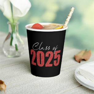 Red Glitter Class of 2025 Paper Cups