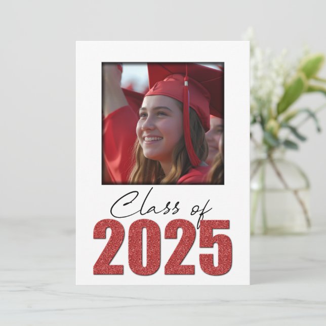 Red Glitter Class of 2025 Photo Open House Invitation (Standing Front)