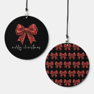 Red Glitter Coquette Bow Merry Christmas Black Wind Chime