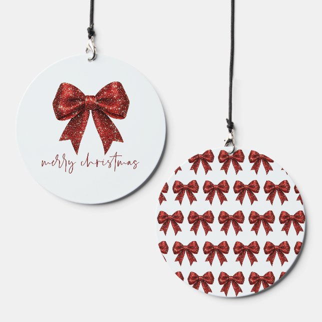 Red Glitter Coquette Bow Merry Christmas  Wind Chime (Front & Back)