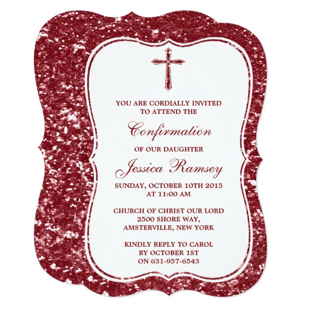 Red Glitter Cross Holy Communion Or Confirmation Invitation