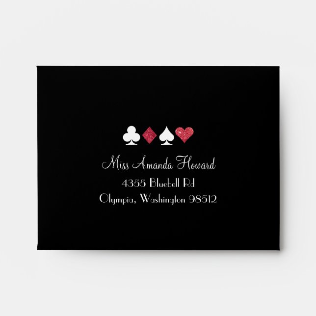 Red Glitter Destiny Vegas Wedding Black Reply Envelope (Front)