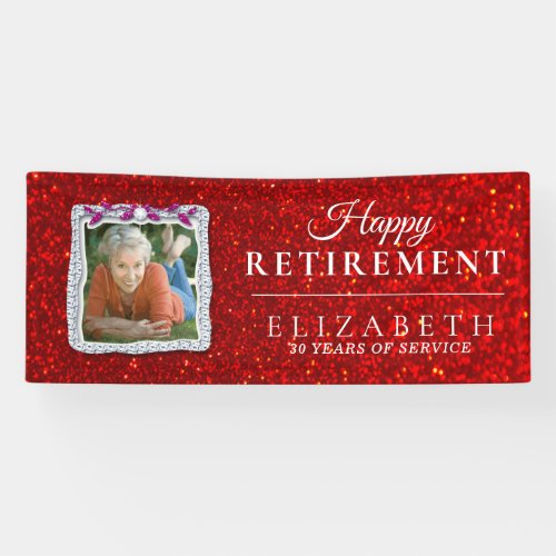 Red Glitter Diamond Frame Retirement Party Banner