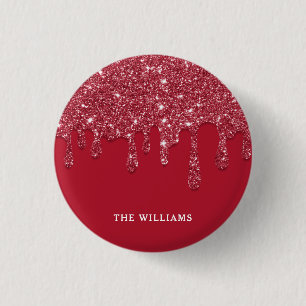 Red Glitter Drip Custom Name  Button