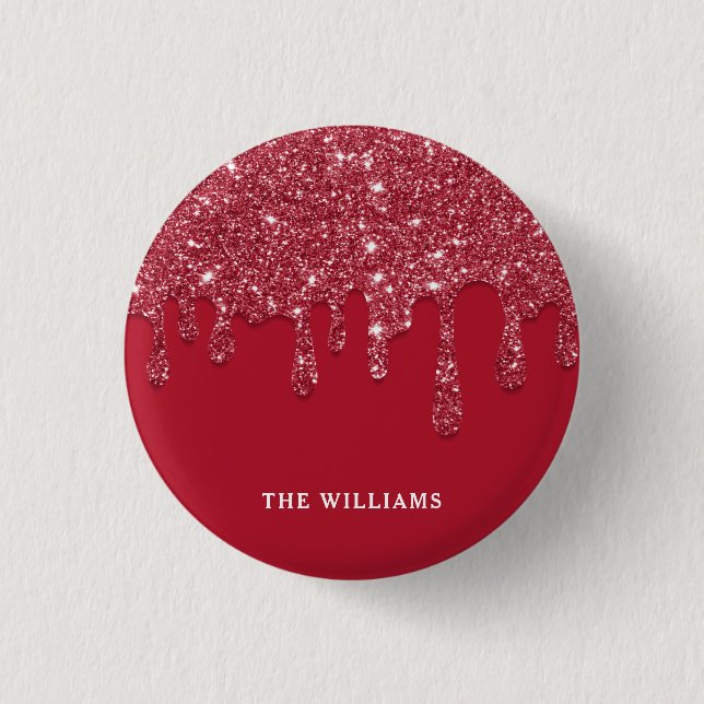 Red Glitter Drip Custom Name  Button (Front)
