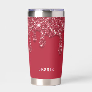 Red Glitter Drip Custom Name  Insulated Tumbler