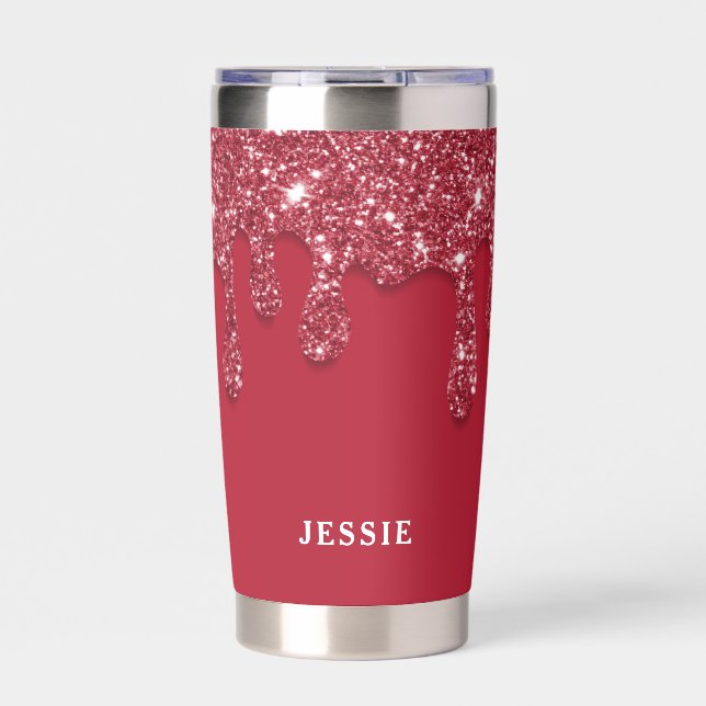 Red Glitter Drip Custom Name  Insulated Tumbler (Front)
