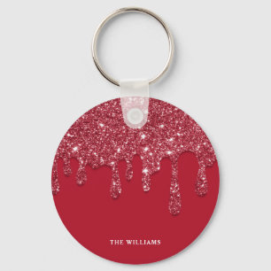 Red Glitter Drip Custom Name Keychain