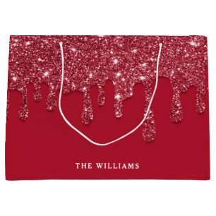 Red Glitter Drip Custom Name Large Gift Bag