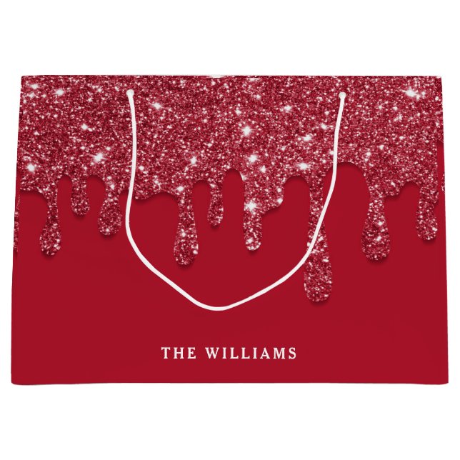 Red Glitter Drip Custom Name  Large Gift Bag (Front)