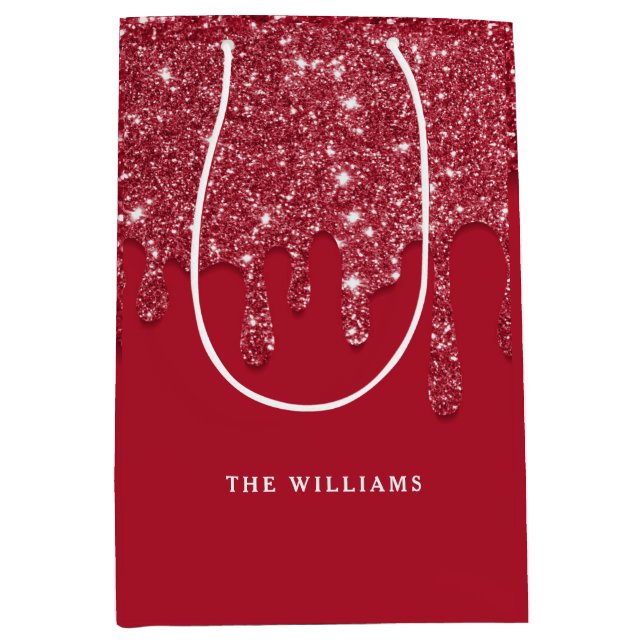 Red Glitter Drip Custom Name  Medium Gift Bag (Front)