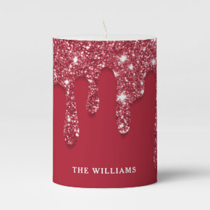 Red Glitter Drip Custom Name  Pillar Candle