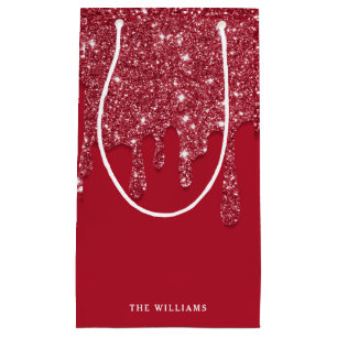 Red Glitter Drip Custom Name Small Gift Bag