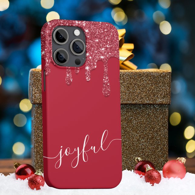Red Glitter Drip Custom Text or Name  Case-Mate iPhone Case (Creator Uploaded)