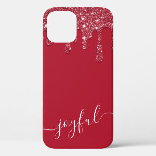 Red Glitter Drip Custom Text or Name iPhone 12 Case