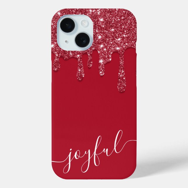 Red Glitter Drip Custom Text or Name iPhone 15 Case-Mate iPhone Case (Back)
