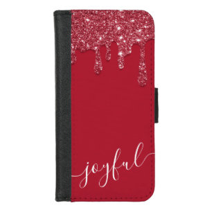 Red Glitter Drip Custom Text or Name  iPhone 8/7 Wallet Case