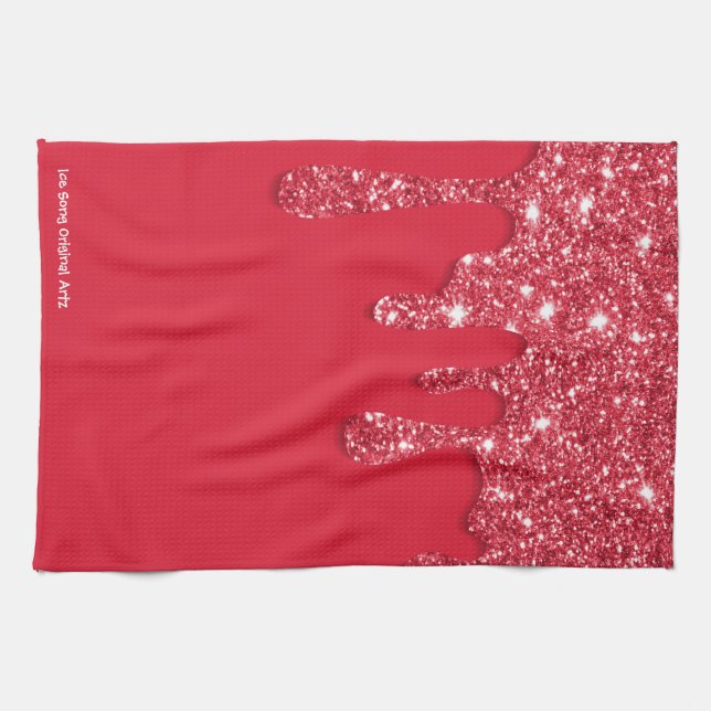 Red Glitter Drip Kitchen Towel (Horizontal)