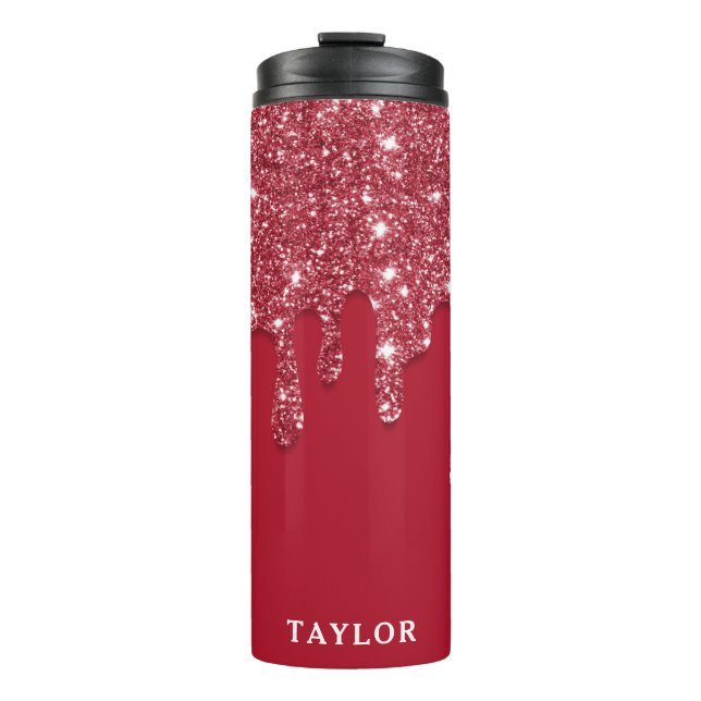 Red Glitter Drip Personalized  Thermal Tumbler (Front)