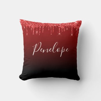 Red Glitter Dripping  Monogram   Throw Pillow by angelandspot at Zazzle