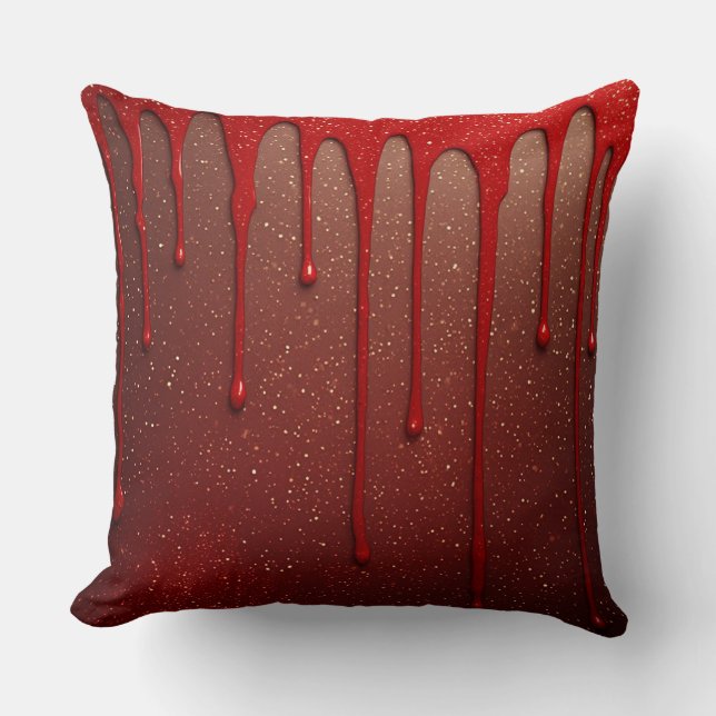 Red Glitter Dripping Throw Pillow (Front)