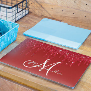 Red Glitter Drips Personalized Monogram HP Laptop Skin