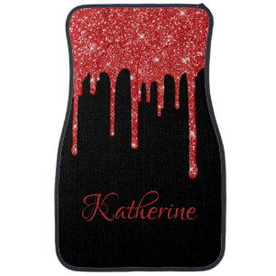 Red Glitter Drips Personalized Name Custom Car Floor Mat
