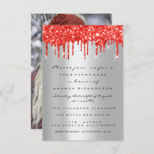 Red Glitter Drips Silver Bridal Sweet 16th Birthda Invitation
