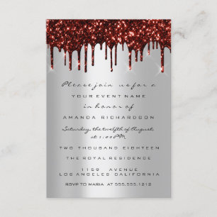 Red Glitter Drips Silver Gray Bridal Sweet 16th Invitation