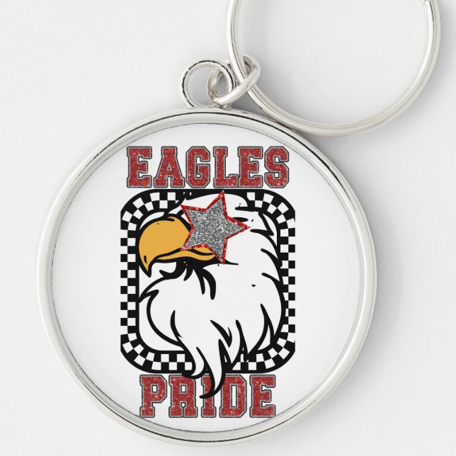 Red Glitter Eagles Pride Game day Fan Gear button Keychain (Front)