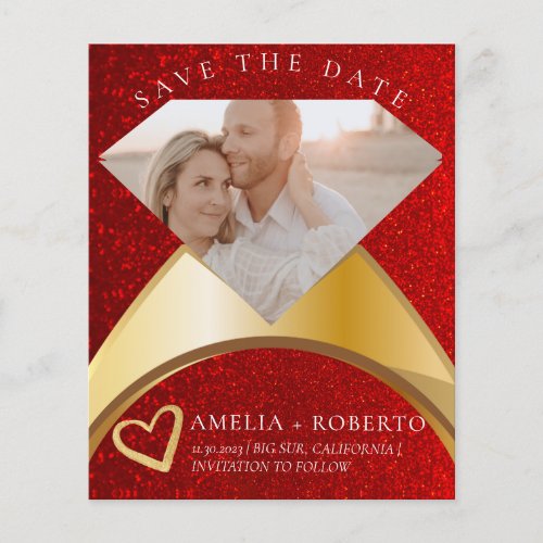 Red Glitter Elegant Ring Save The Date Photo Card Flyer