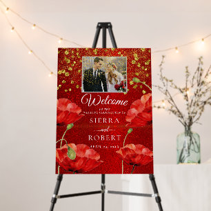 Red Glitter Elegant Wedding Custom Welcome Sign