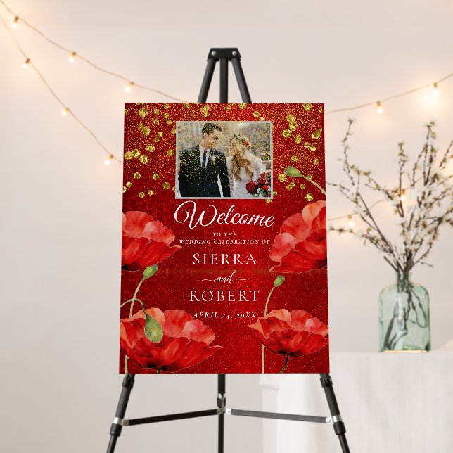 Red Glitter Elegant Wedding Custom Welcome Sign (In Situ (Stand))