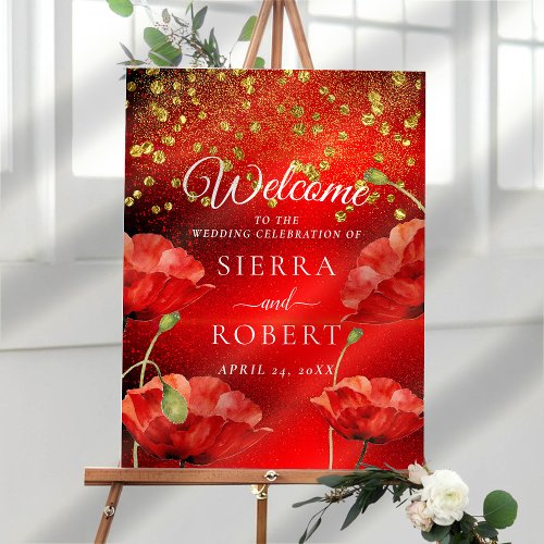 Red Glitter Elegant Wedding Welcome Sign