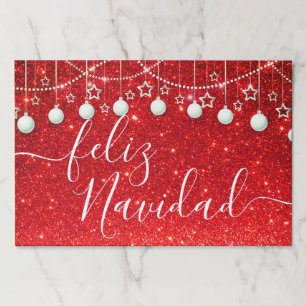 Red Glitter Feliz Navidad paper placemat