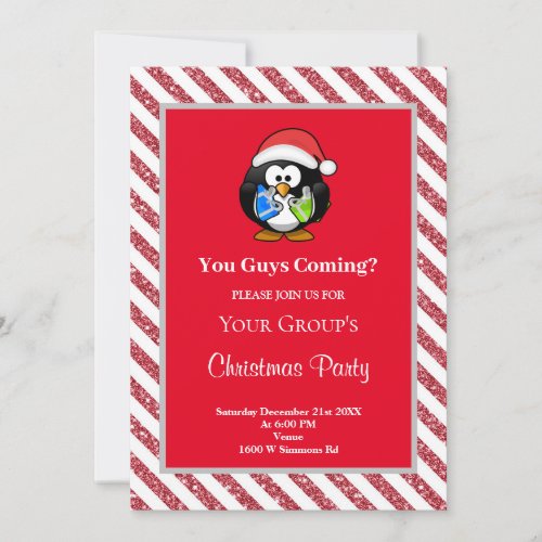 Red Glitter Framed Funny Christmas Party Invitation