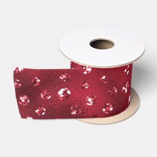 Red Glitter Glam Polka Dots Pattern Satin Ribbon