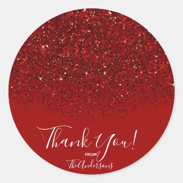 Red Glitter Glam Sparkle Elegant Chic Party Favor Classic Round Sticker (Front)