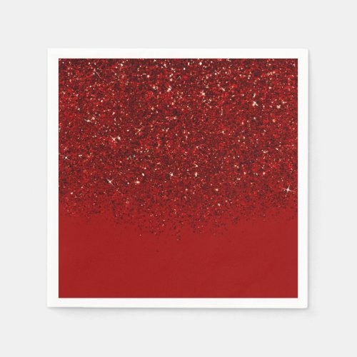 Red Glitter Glam Sparkle Elegant Chic Party Paper Napkins