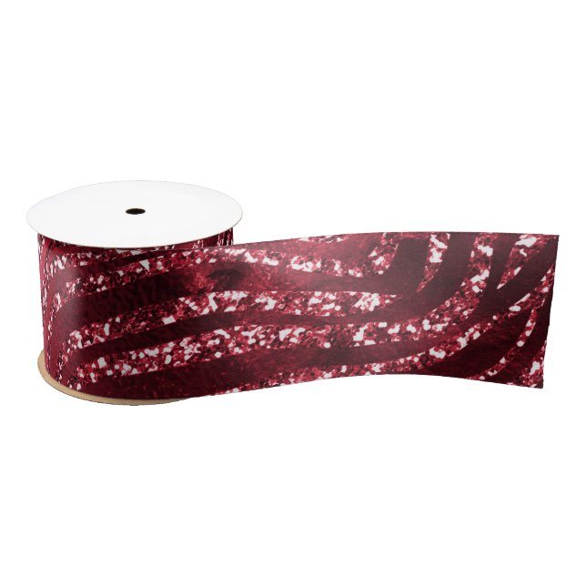 Red Glitter Glam Tiger Stripes Pattern Satin Ribbon (Spool)