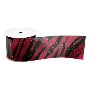 Red Glitter Glam Tiger Stripes Pattern Satin Ribbon